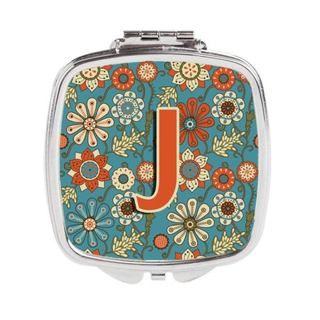 CAROLINES TREASURES Letter J Flowers Retro Blue Compact Mirror CJ2012-JSCM